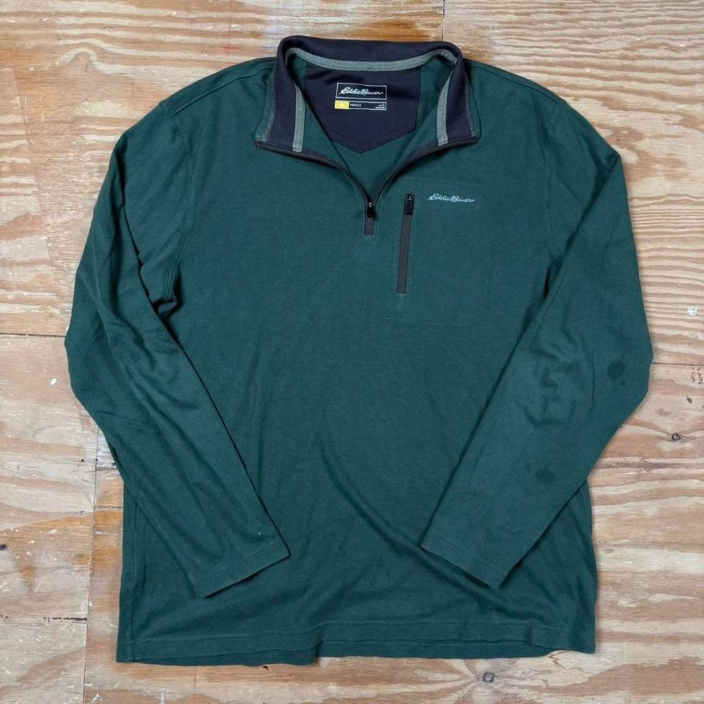 dark forest green lightweight eddie bauer knit quarter zip